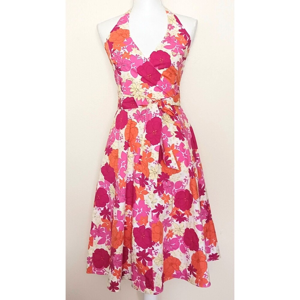 VTG Y2K Guess Jeans Sundress Bright Floral Halter Fit N Flare Sz S/P